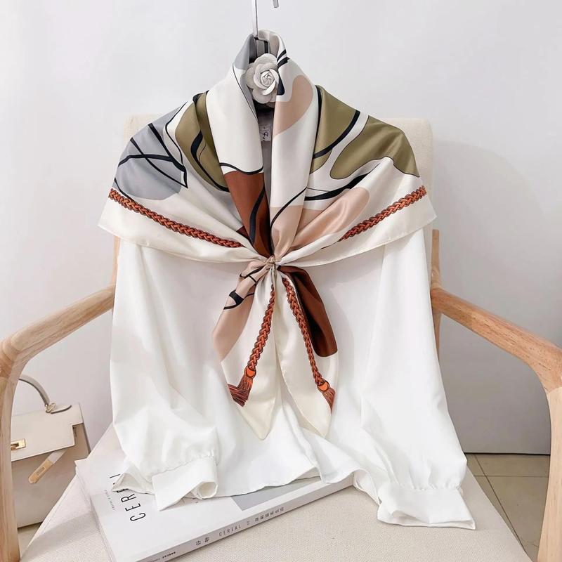 Lenço De Seda Feminino De 90cm Com Estampa Em Sarja, Xale, Bandana